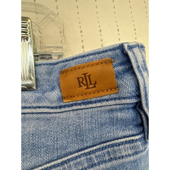 Lauren Ralph Lauren Womens Jeans Sz 18W Cropped Embroidered Raw Hem Blue Stretch - Picture 7 of 15